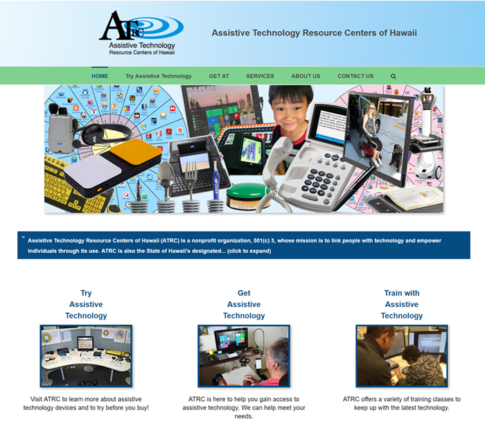 Screenshot of Assistive Technology Resource Centers of Hawaii Website